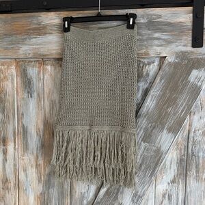 Gianni Bini Olive Fringed Knit Midi Skirt
